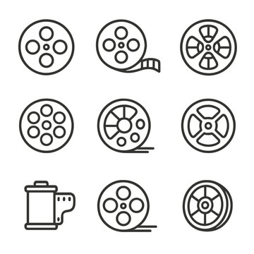 Vector film icons reel classic sprockets wheel movie open filmstrip icon