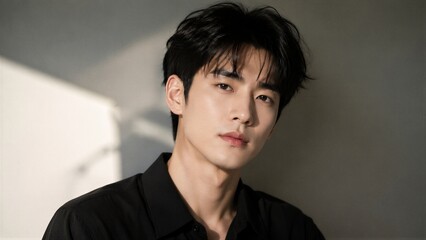 Fototapeta premium Young man posing with neutral expression in indoor studio