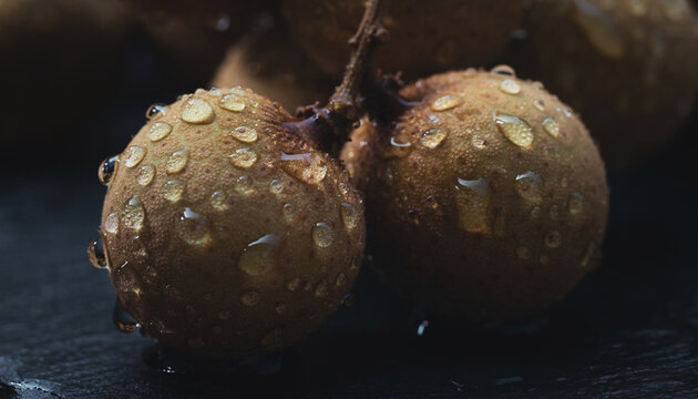 Close up Macro of Longans Covered in Water Droplets