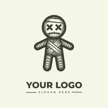 Vintage style voodoo doll illustration for logo design template.
