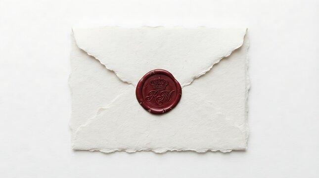 Vintage paper envelope with a red wax seal and royal crown stamp