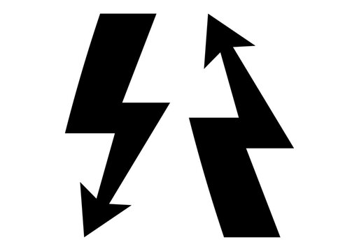 Upward and Downward pointing lightning bolt arrow shape for electric current direction energy power indicator vector illustration