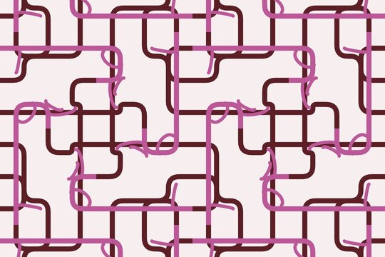 Seamless geometric pattern with pinwheel maze lines in deep red
