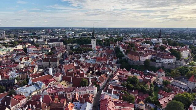 Flight over Tallinn Old Town and Toompea Hill, Estonia