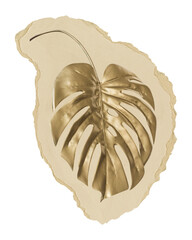 Gold monstera leaf png sticker, ripped paper, transparent background © Rawpixel.com