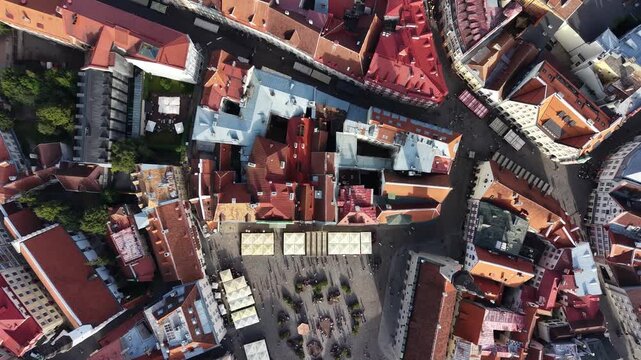 Top-down aerial shot of Tallinn Old Town, Estonia