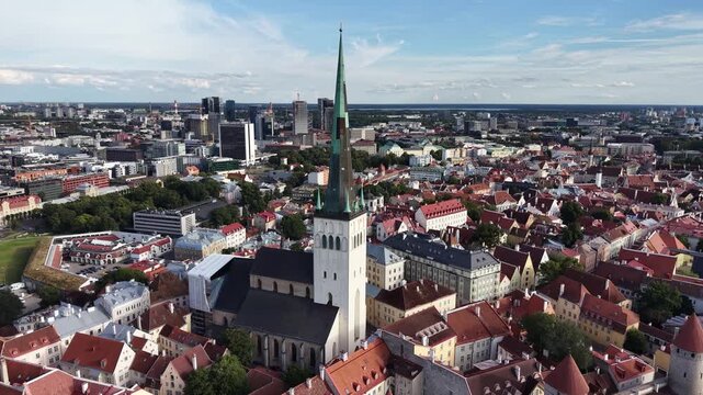 Aerial view of St Olaf's Church (Oleviste Kirik) in Tallinn, Estonia