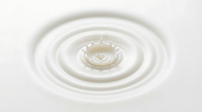 Fresh milk drop falling into a bowl creating a perfect circular ripple