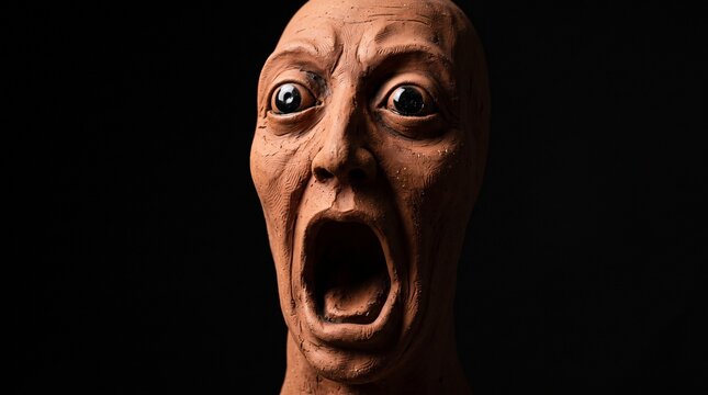 image of a panicked face screaming with bulging eyes, terrifying face. Face of fear very frightened, concept of nightmare and scare. Image for halloween or day of the dead