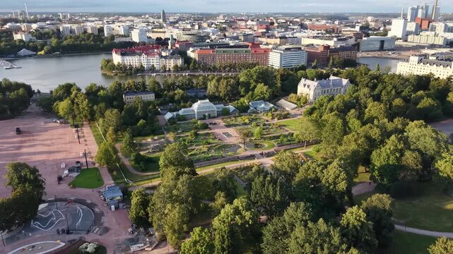 Bird's-eye view of Kaisaniemi Park Botanic Garden in Helsinki, Finland