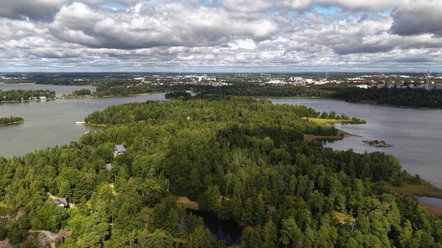 Aerial view of Seurasaari Island and coastline, Helsinki, Finland