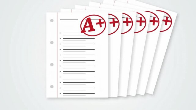 Animated Exam Paper Sheets with Excellent A Plus Grade