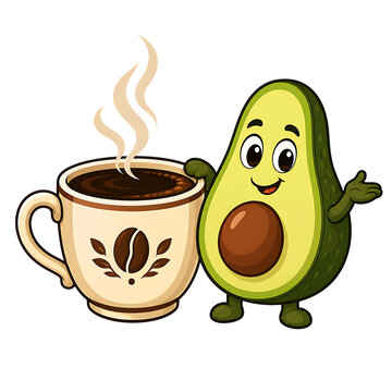 Cute Avocado and Coffee Cartoon Character Duo Illustration