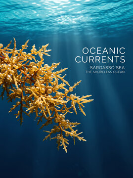 Floating Sargassum Seaweed Drifting In Deep Ocean Currents