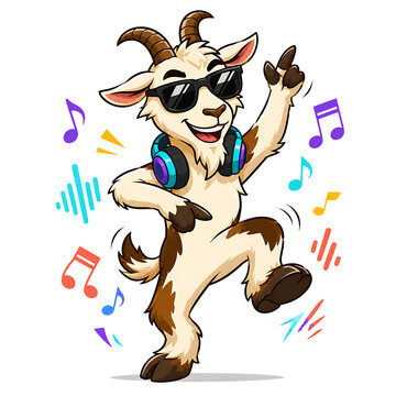 Cool Dancing Goat DJ with Headphones PNG Vector Cartoon Music Character