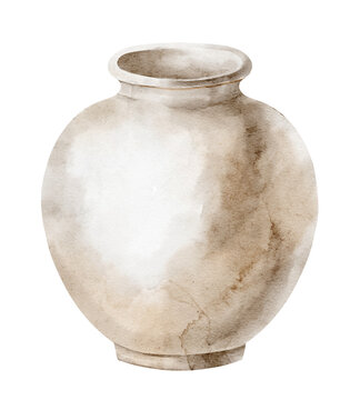 Roman ceramic jar. Watercolor illustration of a rustic ancient pottery vessel isolated on background. Antique Mediterranean clipart for classical, historical, Greek and Roman inspired designs.
