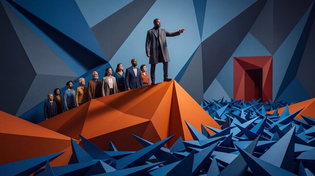 Business Leader Guiding Diverse Team Overcoming Corporate Challenges
