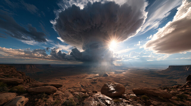 Dramatic Supercell Thunderstorm Over Vast Desert Canyon Landscape