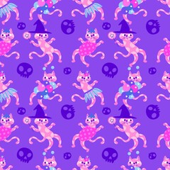 Fototapeta premium Halloween animals seamless cats pattern for wrapping paper and fabrics and linens and kids clothes print