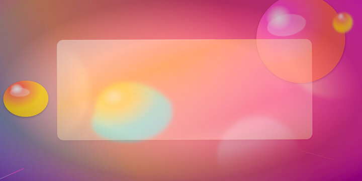 Frosted glass rectangle overlay with colorful bokeh spheres background