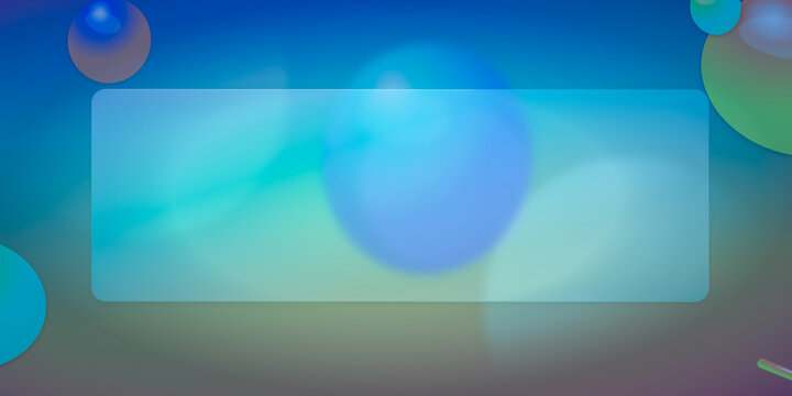 Gradient glassmorphing background, Frosted glass rectangle with floating spheres on blue gradient background