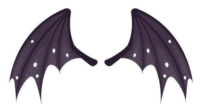 Halloween bat wings silhouette. Pair of dark purple bat wings with curved membranes flat vector illustration. Gothic decoration isolated on white background