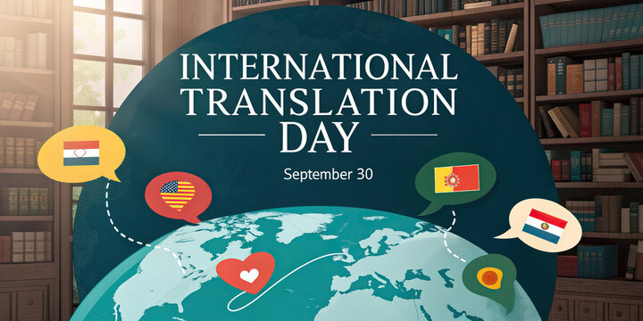 International Translation Day September 30 World Languages Globe Books Poster