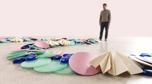 Colorful circular installation made from reusable materials