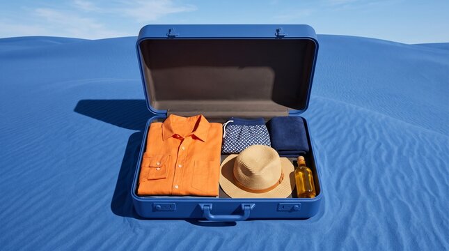 Open cobalt case packed for a dune escape