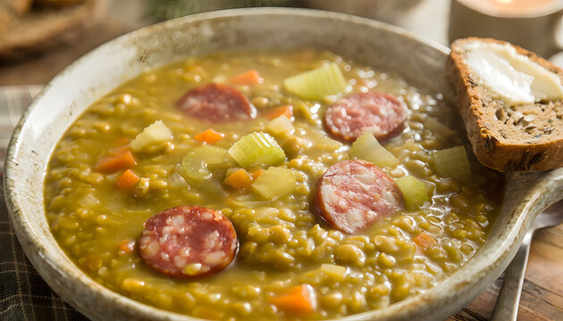 Dutch Erwtensoep Split Pea Soup Close Up
