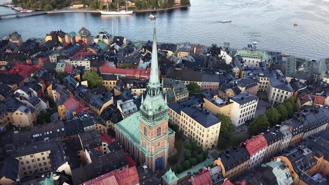 Drone view of the German Church (Tyska kyrkan) in Gamla Stan, Stockholm