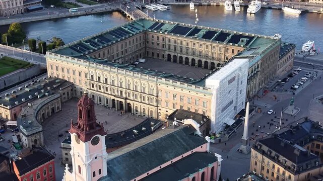 Drone view of the Royal Palace (Kungliga slottet) in Gamla Stan, Stockholm