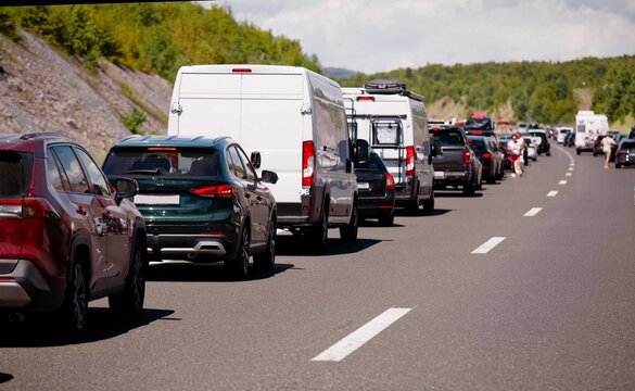 Heavy traffic highway jam vehicles in a row
