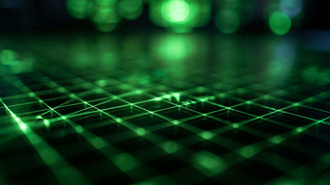 Green Laser Grid Pattern on Dark Futuristic Surface