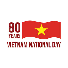 Obraz premium Vietnam National Day 80 years anniversary banner with waving national flag vector graphic design illustration