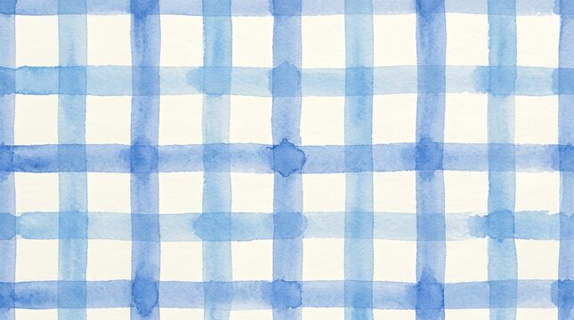 Hand-painted repeating blue checked motif with gentle watercolor wash effect charming pastoral plaid surface ideal for textile use wallpaper applications gift wrap paper goods culinary