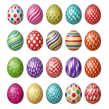 Collection of colorful decorative easter eggs isolated on transparent background