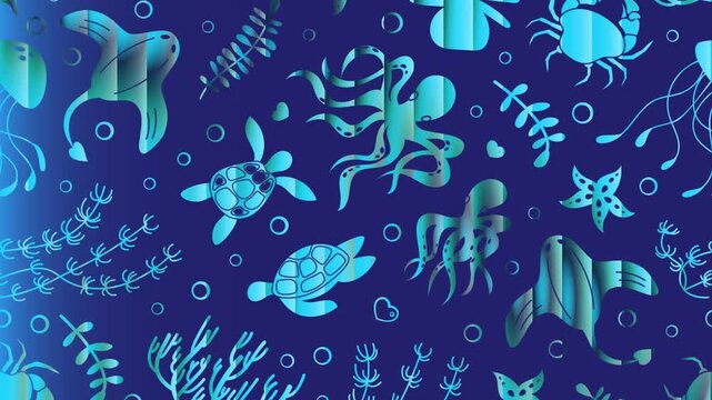 whimsical under water world motion background. seamless wave coastal backdrop.