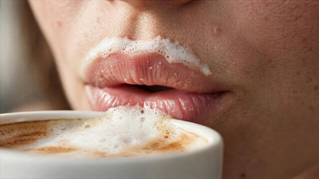 Close view of milk foam moustache after drinking latte