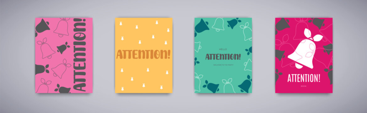 Posters with bell in colorful vibrant style. Attention text.