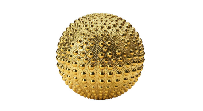 Golden sphere with textured bumps isolated on transparent background