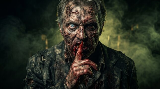 Close-up portrait of a horrible scary zombie man. Horror. Halloween 2018