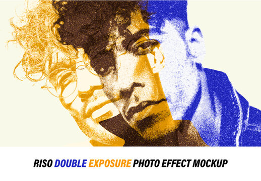 Riso Double Exposure Photo Effect Mockup