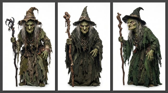 Set of witch isolated on transparent background - Fictional Person, Generative AI