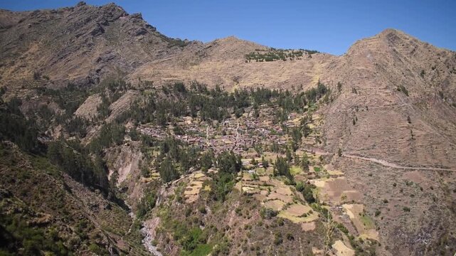 Panoramic view of a remote village in the Paruro mountain range, Cusco, Peru.
