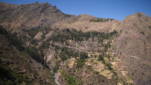 Panoramic view of a remote village in the Paruro mountain range, Cusco, Peru.