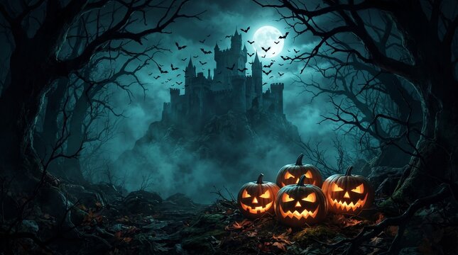 horror illustration  scary background horror background ,ghost forest for  halloween and atr illustration generative ai