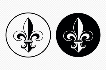 Fleur de Lis Set, Vector Illustration. Fleur de Lis Icons in Outline, Silhouette. French Lily and Heraldic Lily Ornaments. Black Heraldic Lily Symbols © gomolach
