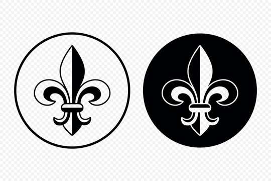 Fleur de Lis Set, Vector Illustration. Fleur de Lis Icons in Outline, Silhouette. French Lily and Heraldic Lily Ornaments. Black Heraldic Lily Symbols