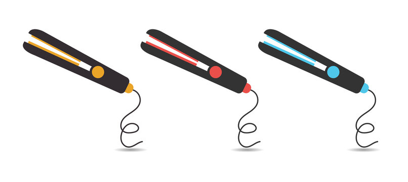 Colorful flat lay of hair straighteners in vibrant hues on transparent background